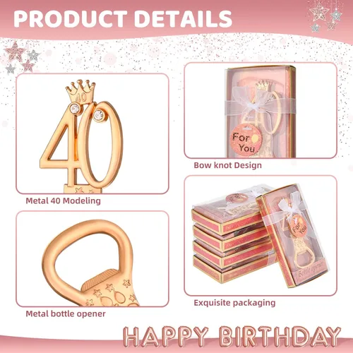 Miniatura 3 de 24 cajas de abrebotellas con temática de oro rosa para cumpleaños número 40, regalos de fiesta de boda, recuerdos de fiesta de cumpleaños
