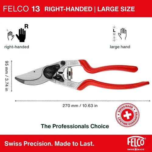 Miniatura 3 de Tijeras de poda Felco F-13 – Tijeras de jardín de 27 cm con uso de doble mano y corte de 30 mm Podadoras de mano para jardinería Cortador