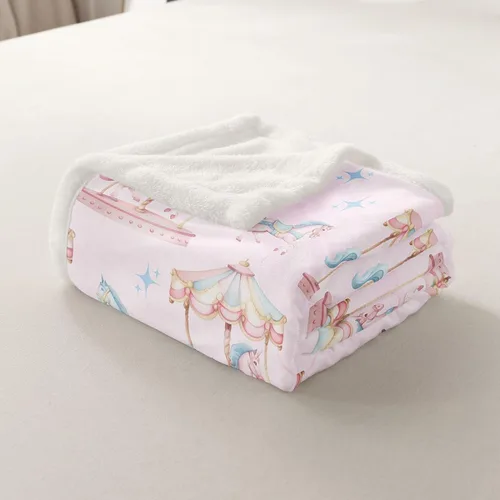 Miniatura 5 de Manta de franela de unicornio para todas las estaciones, manta romántica de carrusel de parque de atracciones, estilo princesa, diseño de cuento
