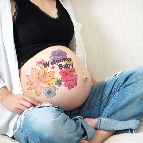 Miniatura 6 de Tuzuru Calcomanías de embarazo para el vientre, calcomanías de tatuaje para pintura corporal, lindas calcomanías para embarazo, baby shower, regalos