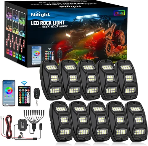 Miniatura 24 de Nilight 2 luces LED RGB de 3 pies con base de resorte y 4 luces de rock, control remoto de aplicación con patrones de persecución de bricolaje