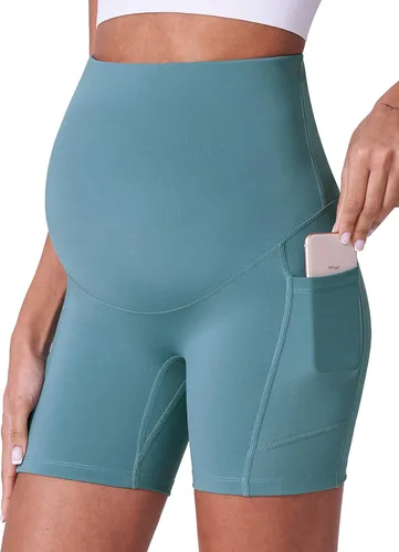 POSHDIVAH Pantalones cortos de maternidad para mujer sobre el vientre entrenamiento yoga activo verano embarazo correr leggings cortos de 5 pulgadas