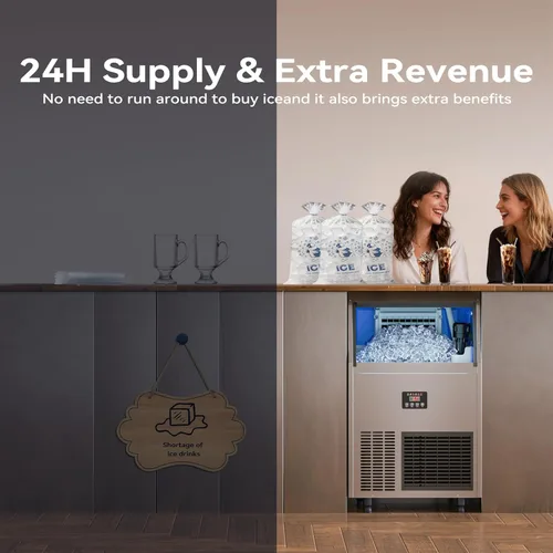 Miniatura 5 de Coolake Máquina de hielo comercial de 200 libras/24 horas, máquina de hielo debajo del mostrador con almacenamiento de hielo de 55 libras