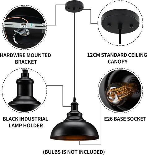 Miniatura 3 de Asnxcju Lámpara colgante de granja, lámparas colgantes de metal negro, lámpara de techo colgante ajustable industrial vintage para cocina, granero