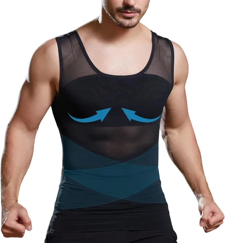Miniatura 2 de ISUP Camisa de compresión para hombre, adelgazante, moldeador de cuerpo, compresión de pecho, control de abdomen