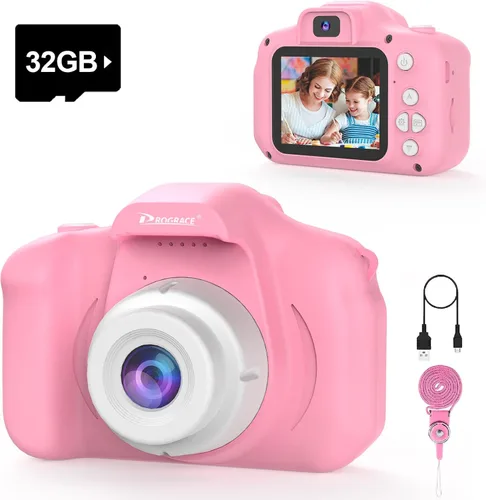 Miniatura 9 de PROGRACE Cámara de regalo para niños con tarjeta SD de 32G para niños y niñas de 3 a 12, 1080P HD, mini cámara digital Vlogging, cámara de video