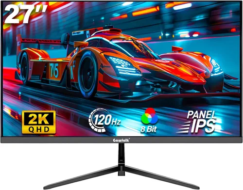 Gawfolk Monitor de juegos de 27 pulgadas QHD IPS, pantalla de PC 120Hz 2K (2560 × 1440P), pantalla de computadora ultra fina de marco cero para