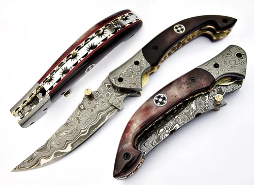 Miniatura 3 de FZ 01 Cuchillo de bolsillo de Damasco hecho a mano para hombres Cuchillo plegable con bloqueo de forro Cuchillo de bushcraft para pesca Camping