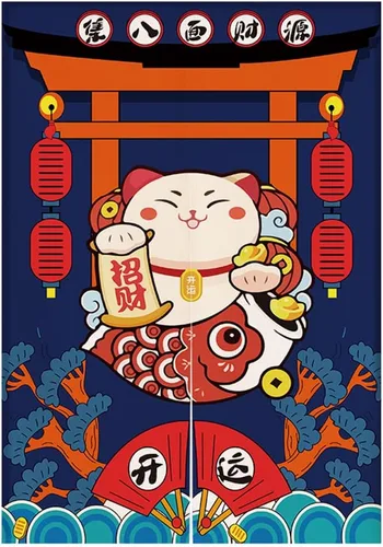 Miniatura 9 de Cortina japonesa Noren para puerta, tapiz Maneki Neko Lucky Cat para puerta, divisor de habitación, cocina, decoración del hogar, 29 x 35 pulgadas