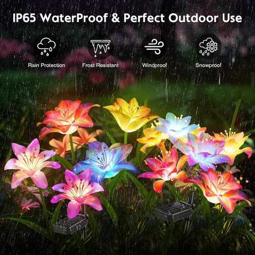 Miniatura 2 de Paquete de 6 flores solares para exteriores, impermeables, con lirio, luces solares de jardín para exteriores, para patio, camino, decoración