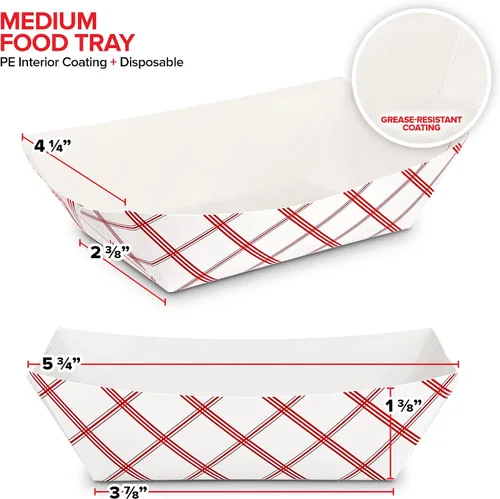 Miniatura 3 de Botes pequeños de papel para alimentos (paquete de 100) bandejas desechables de 1 libra a cuadros rojos y blancos, botes de comida ecológicos, botes