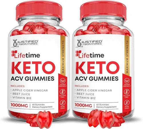 Paquete de 2 gomitas Keto ACV de fórmula avanzada de 1000 mg de por vida, gomitas Keto de por vida, vinagre de sidra de manzana formulado con jugo