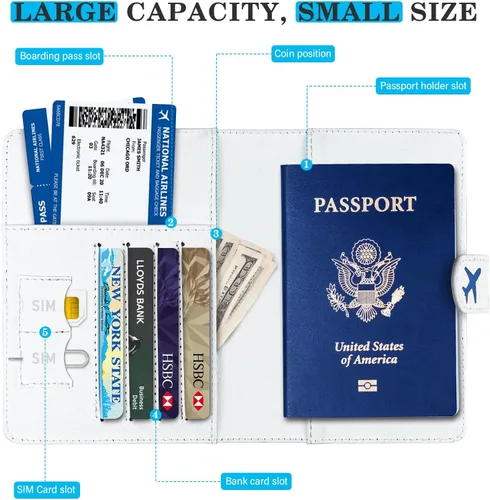 Miniatura 2 de Soporte para pasaporte para viaje, funda de cuero con bloqueo RFID, combo con ranura para tarjeta de crédito y ranura para tarjeta de embarque