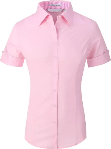 Miniatura 37 de Alex Vando Camisas de vestir para mujer, sin arrugas, ajuste regular, manga larga, elástica, camisa de trabajo