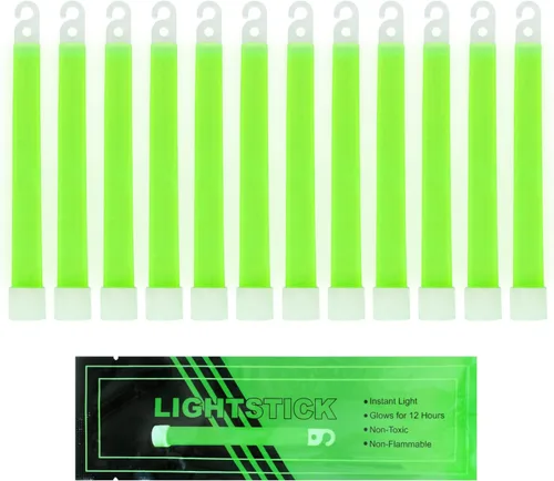 Miniatura 6 de MediTac Palillos brillantes verdes, barras de luz y broches brillantes de primera calidad de 6 pulgadas, paquete de 12 horas, 6