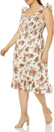 Miniatura 4 de The Drop - Kimi - Vestido fruncido por debajo de la rodilla con volantes en los hombros para mujer