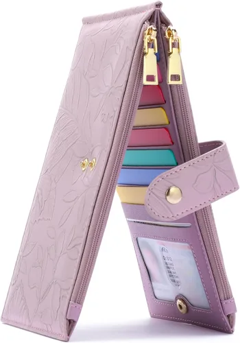 Miniatura 8 de GAEKEAO Cartera pequeña porta tarjetas de crédito para mujeres RFID de cuero delgada tipo pulsera con llavero y bolsillo con cremallera, Negro