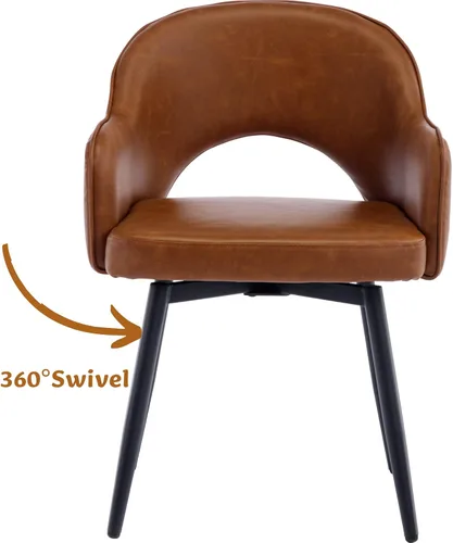 Miniatura 3 de Ya-Home Juego de 2 sillas de comedor giratorias modernas, cómodas sillas laterales tapizadas de piel sintética con respaldo hueco, patas de metal