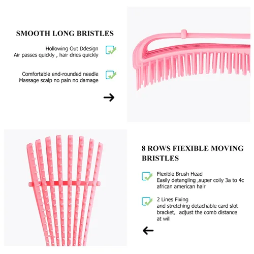Miniatura 2 de Cepillo desenredante para el cabello, cepillo desenredante para adultos y niños, juego de peines para cabello rizado, ondulado y con bucles