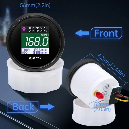 Miniatura 6 de ARTILAURA Velocímetro GPS 2-1/16" 52mm Velocímetro GPS digital para embarcaciones, medidor de velocidad MPH Km/h Nudos, pantalla TFT, antena, Negro