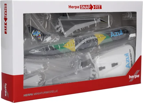 Miniatura 6 de Herpa Airplane Model Airbus A321neo Azul Bandera Brasileña a Escala de 1:200, Miniatura de Plástico con pedastal, Edificio Modelo, Edición