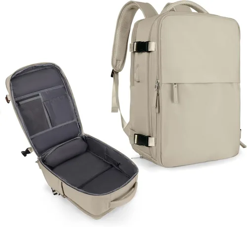 Miniatura 15 de coowoz Mochila de viaje para mujeres y hombres, aprobada por aerolíneas, mochila de mano grande, mochila de senderismo impermeable, mochila b-Gris