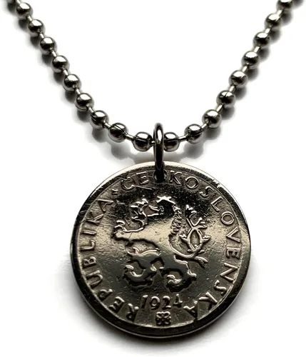 Miniatura 4 de 1928 Checoslovaquia 20 Haleru moneda colgante León checo Escudo eslovaco Praga Brno Bratislava Ostrava Bohemia Moravia Puente de Carlos Karlstejn