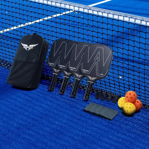 Miniatura 6 de Juego de 4 palas de pickleball con raquetas de fibra de carbono T700, 4 bolas para interiores y exteriores, cinta de agarre, bolsa de transporte