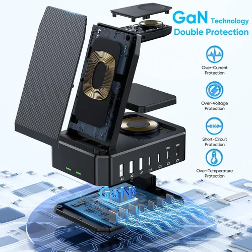 Miniatura 5 de Estación de carga de 300W para múltiples dispositivos Apple, cargador inalámbrico 10 en 1 para iPhone, soporte de carga rápida PD 65W USB C GaN III