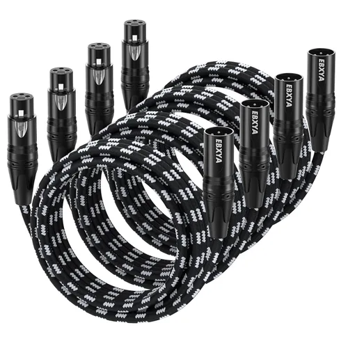 Miniatura 9 de EBXYA Paquete de 4 cables XLR de 6 pies, cable de micrófono XLR trenzado de alta calidad macho a hembra, 3 pines, cables de micrófono equilibrados