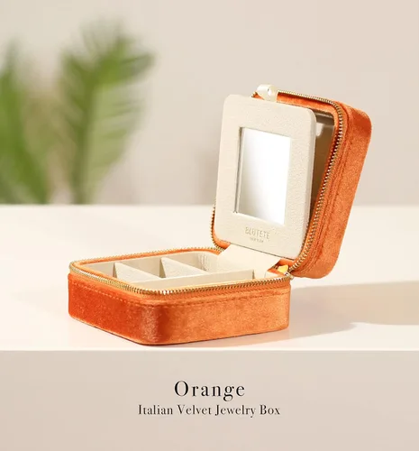 Miniatura 52 de BLUTETE Joyero de viaje organizador de terciopelo con anillos de espejo, aretes, collares, caja organizadora de almacenamiento (negro)