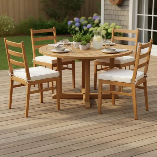 Miniatura 2 de Tangkula Juego de 4 sillas de patio de madera de acacia, sillas de comedor al aire libre con cojines de asiento acolchados, fundas lavables