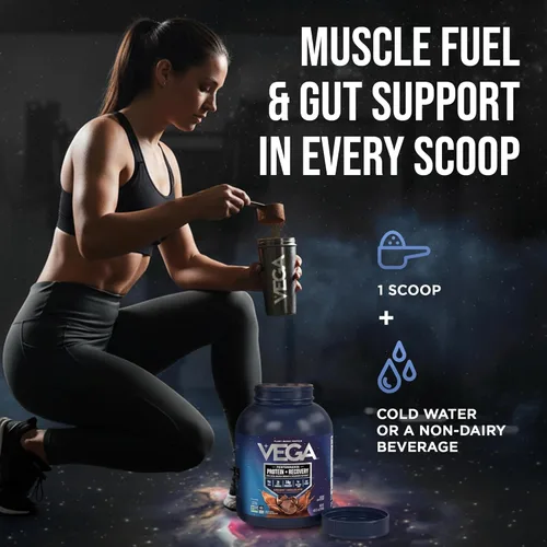 Miniatura 6 de Vega Sport proteína vegana en polvo + recuperación - 30 g de proteína a base de plantas por porción, chocolate, 45 porciones, 5 g de BCAA