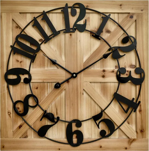 Miniatura 3 de EMAX HOME Reloj de pared grande estilo casa de campo, reloj de madera rústico cuadrado marrón de 24 pulgadas con letrero decorativo de madera