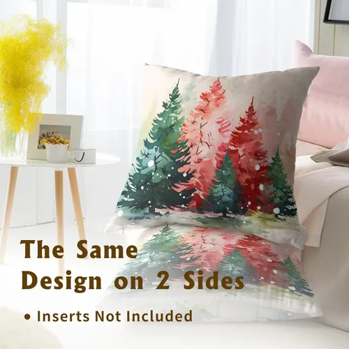 Miniatura 5 de Fundas de cojín de árboles de Navidad, 2 piezas, fundas de cojín de acuarela roja y verde decorativas de 20x20 pulgadas, fundas de cojín de algodón