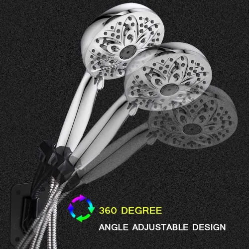 Miniatura 4 de Soporte para cabezal de ducha, adhesivo fuerte, giratorio de 360 grados, ajustable, soporte de montaje en pared para baño (negro)