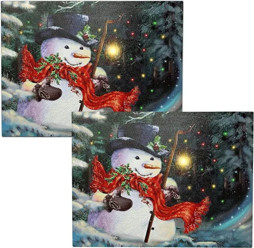 Miniatura 9 de Lienzo de muñeco de nieve iluminado con linterna LED, impresión de escena de invierno de Navidad, decoración navideña para colgar en la pared