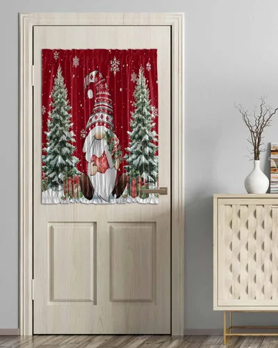 Miniatura 43 de Cortinas de puerta francesa de Navidad para ventana de puerta, panel de cortina con bolsillo para barra con alzapaños para luz lateral delantera