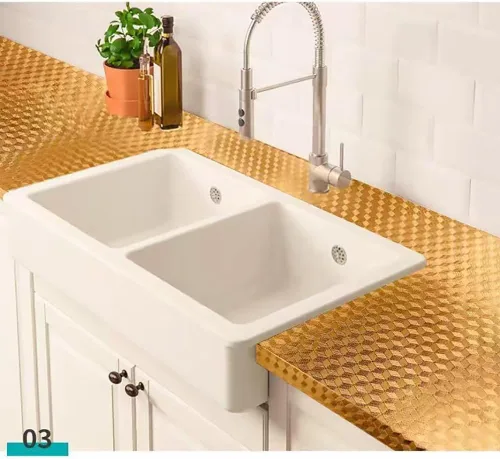 Miniatura 2 de Papel tapiz de aluminio impermeable y resistente al aceite para despegar y pegar, protector contra salpicaduras autoadhesivo dorado para encimeras
