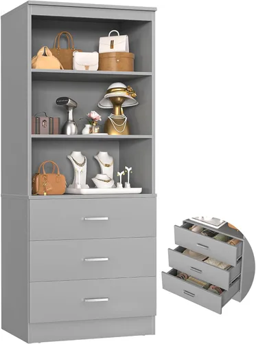 Miniatura 9 de Aheaplus Sistema de cajones de armario de 23.6 pulgadas, sistema organizador de armario de madera con 3 cajones, unidad de almacenamiento modular