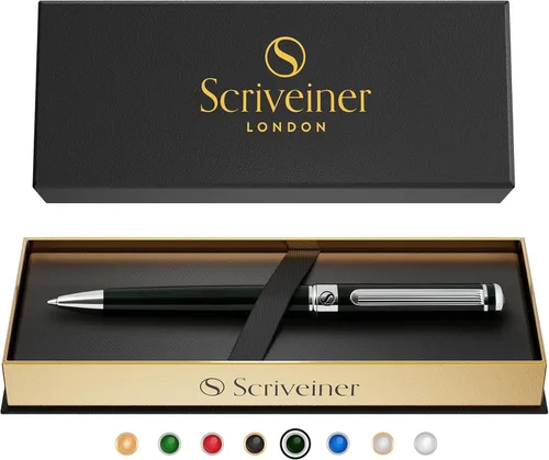 Miniatura 11 de Bolígrafo laqueado en negro Scriveiner - Impresionante pluma de lujo, chapado en oro real, repuesto Schmidt de tinta negra, el mejor juego de regalo
