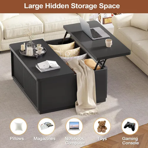 Miniatura 4 de Itaar 39.4'' Lift Top Coffee Table with Storage, Fluted Coffee Tables for Living Room, Square Coffee Table with Large Hidden Compartment & 2 Drawrs