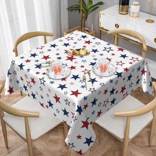 BETGINY 4th of July Tablecloth Square 60x60 Inch,White Red Blue Patriotic Stars Table Cloth,Stain Resistance Polyester American Independence Day