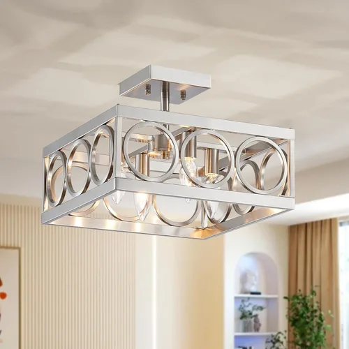 Miniatura 14 de XINGQI Candelabro moderno cuadrado de 17.7 pulgadas, 4 luces, lámpara colgante de granja para comedor, sala de estar, dormitorio, isla de cocina
