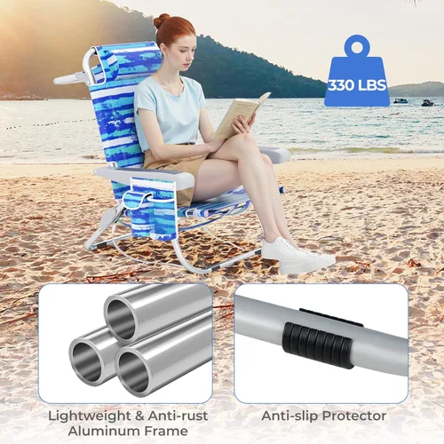Miniatura 6 de Giantex Silla de playa tipo mochila, silla de camping plegable con 5 posiciones ajustables, soporte para tazas, bolsillos de almacenamiento