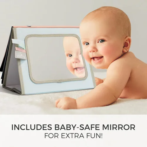 Miniatura 4 de Libro de tiempo de barriga suave con espejo estimulante seguro para bebés - Divertido juguete Montessori en blanco y negro con relleno arrugado y 20