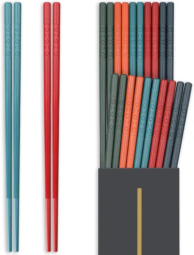 Miniatura 10 de HIWARE - 10 pares de palillos de fibra de vidrio; palillos reutilizables, aptos para lavavajillas, 9 1/2 pulgadas, color negro