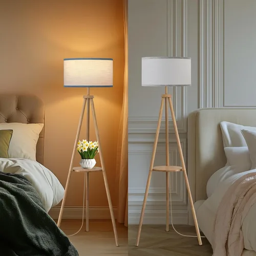 Miniatura 6 de EOEYYOYB Lámpara de pie con 3 modos de luz ajustables: lámpara de pie con trípode de madera, moderna lámpara de pie LED con brillo regulable