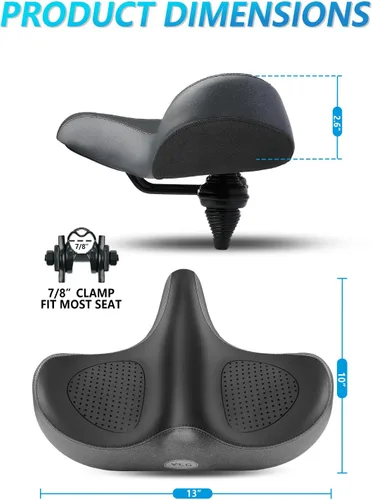 Miniatura 2 de YLG - Asiento de bicicleta de gran tamaño, cómodo asiento de bicicleta, sillín de repuesto de bicicleta con espuma viscoelástica, sillín
