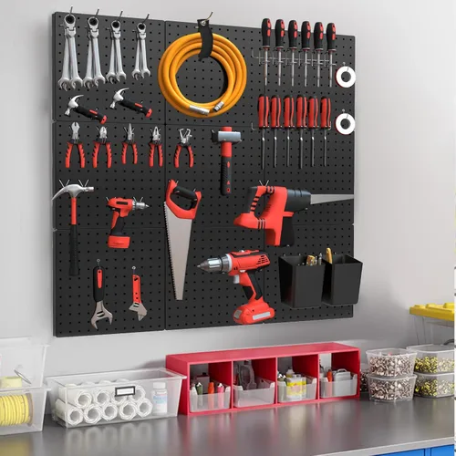 Miniatura 6 de FZK Tablero de clavijas, kit organizador de pared de tablero perforado de metal de 74 piezas. Tablero de clavijas resistente, tableros de clavijas